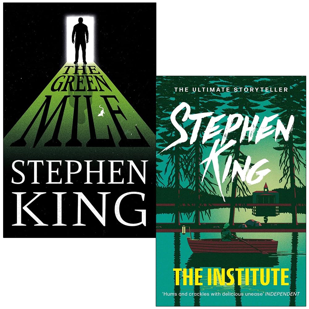 Stephen King 2-book paperback collection set — front covers of both paperback books fanned out showing title art, featuring The Green Mile and The Institute.