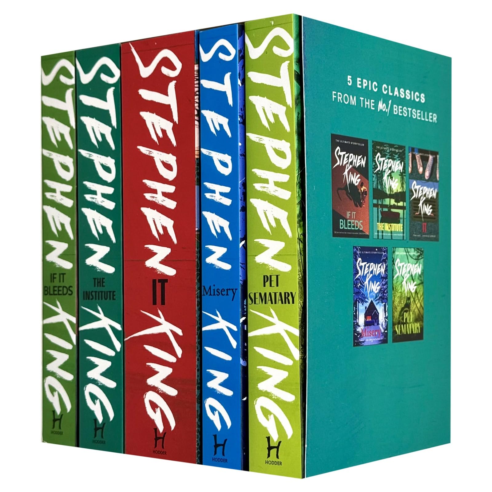 The five paperback books from the Stephen King Classic Collection fanned out to display each individual cover.