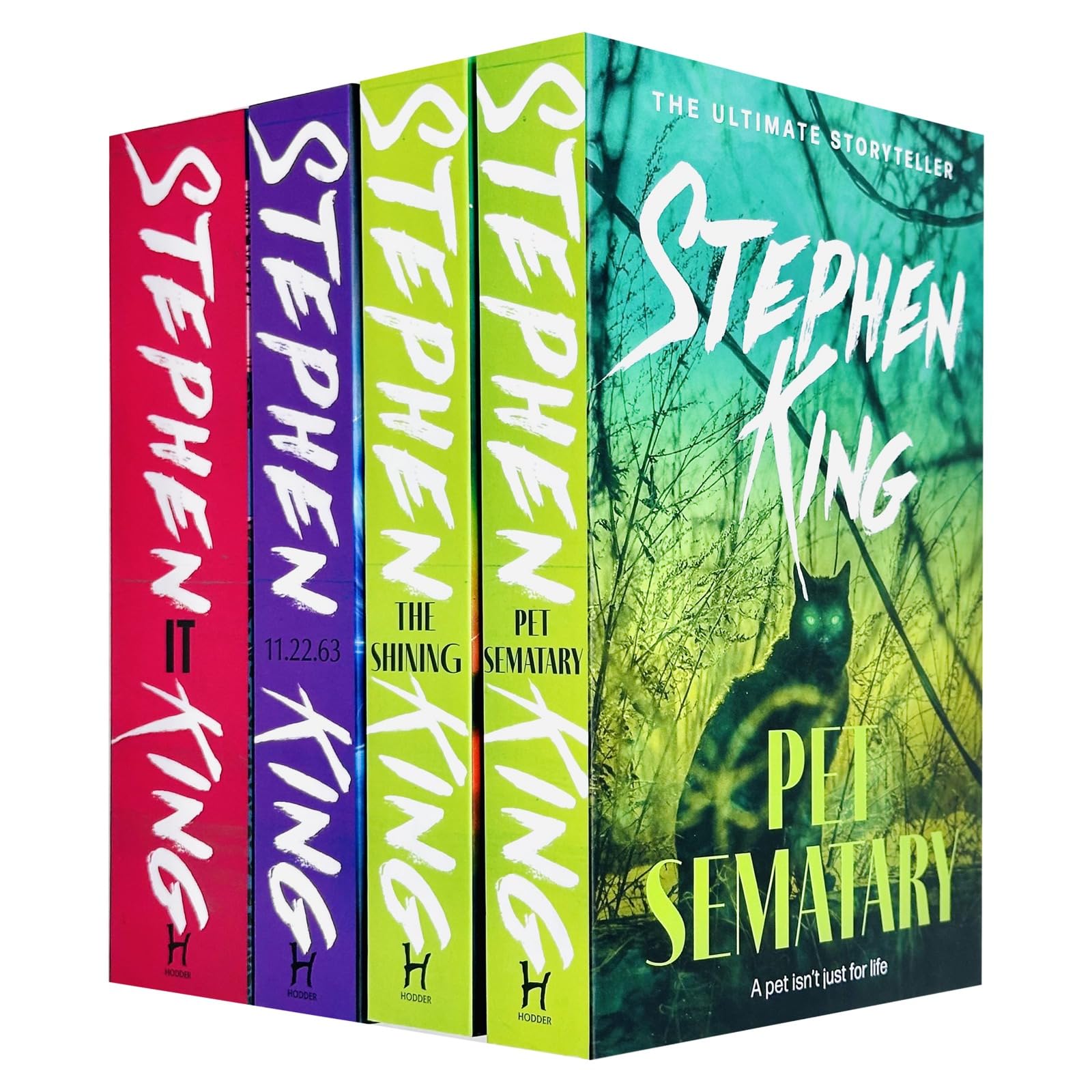 Stephen King Collection 4 Books Set paperback front cover featuring It, 11.22.63, The Shining, and Pet Sematary