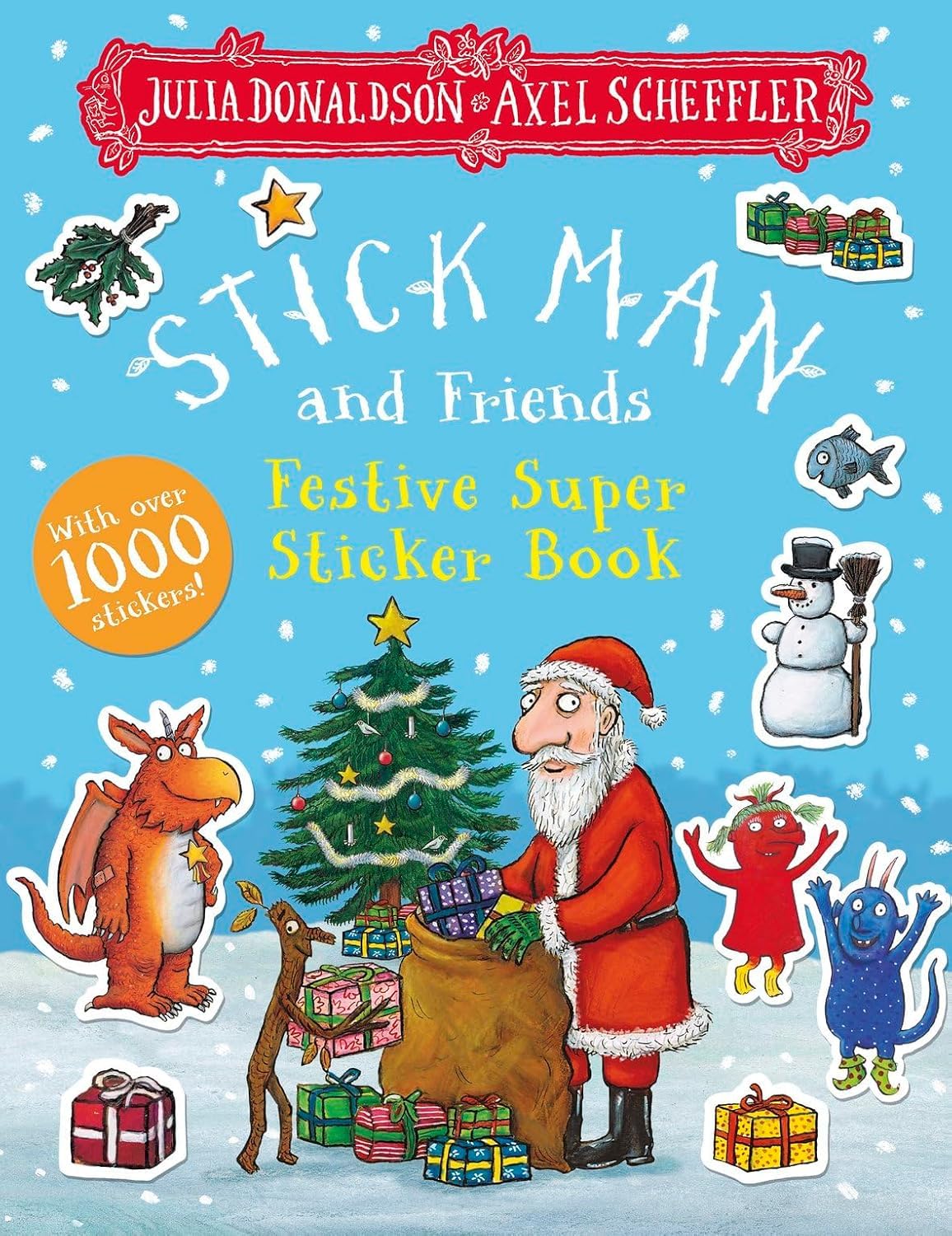 Stick Man and Friends Festive Super Sticker Book paperback cover with Stick Man and Santa