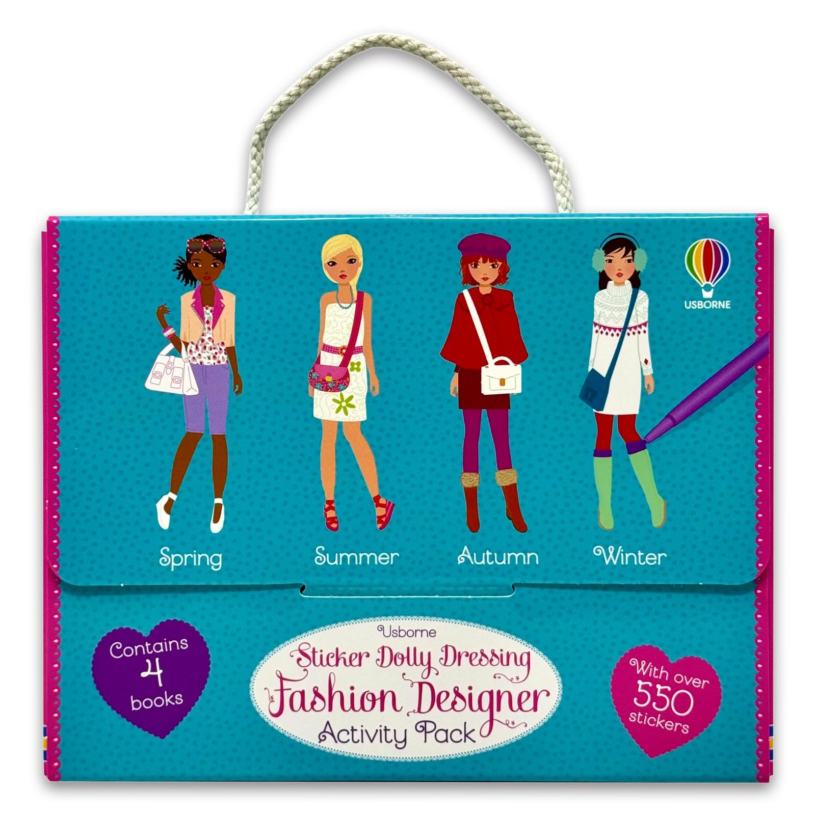 Usborne Sticker Dolly Dressing Fashion Designer Activity Pack front cover, 4 books by Fiona Watt, paperback