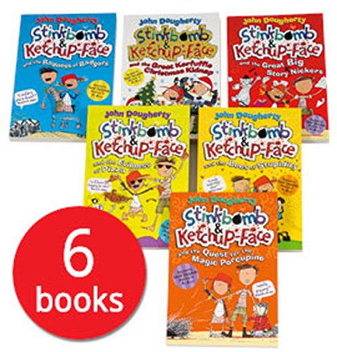Stinkbomb & Ketchup-Face 6 Books Collection Set by John Dougherty, paperback covers fanned out showing all six titles in the series.