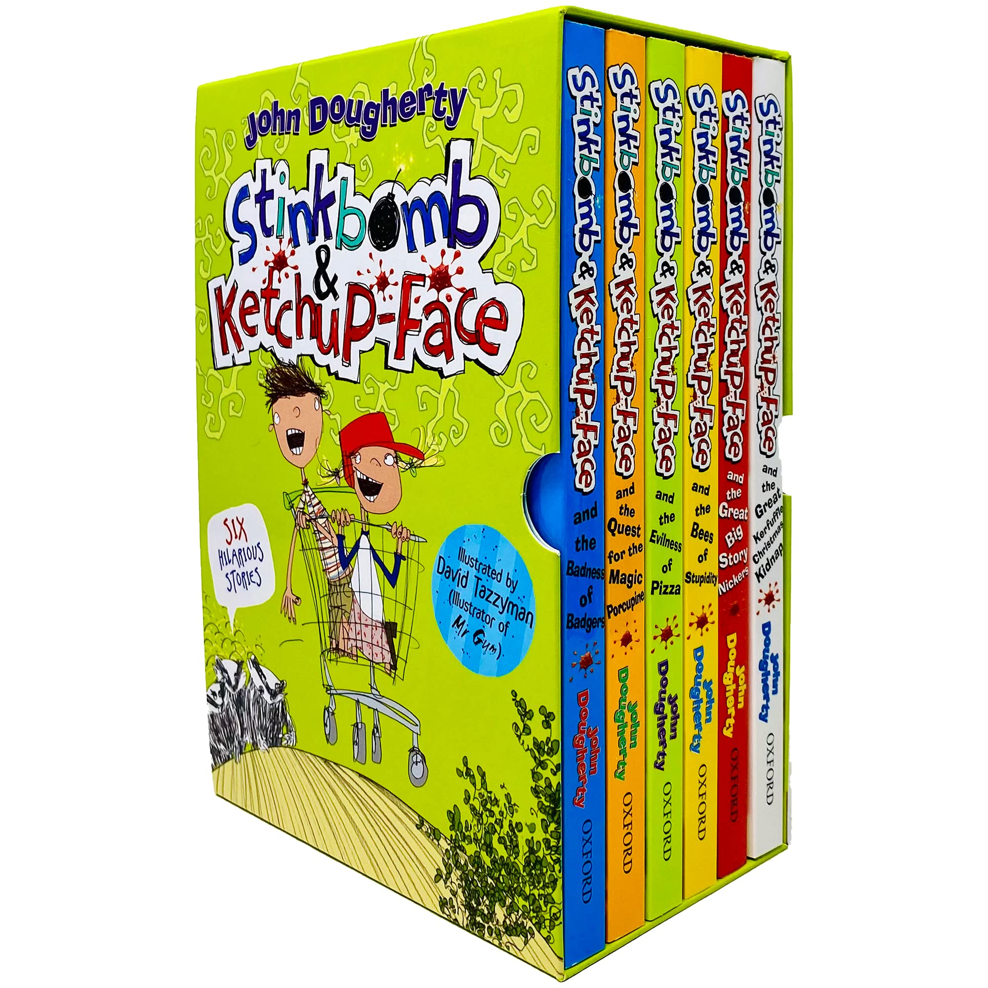 Back cover and spine detail of the Stinkbomb & Ketchup-Face 6-book paperback collection set