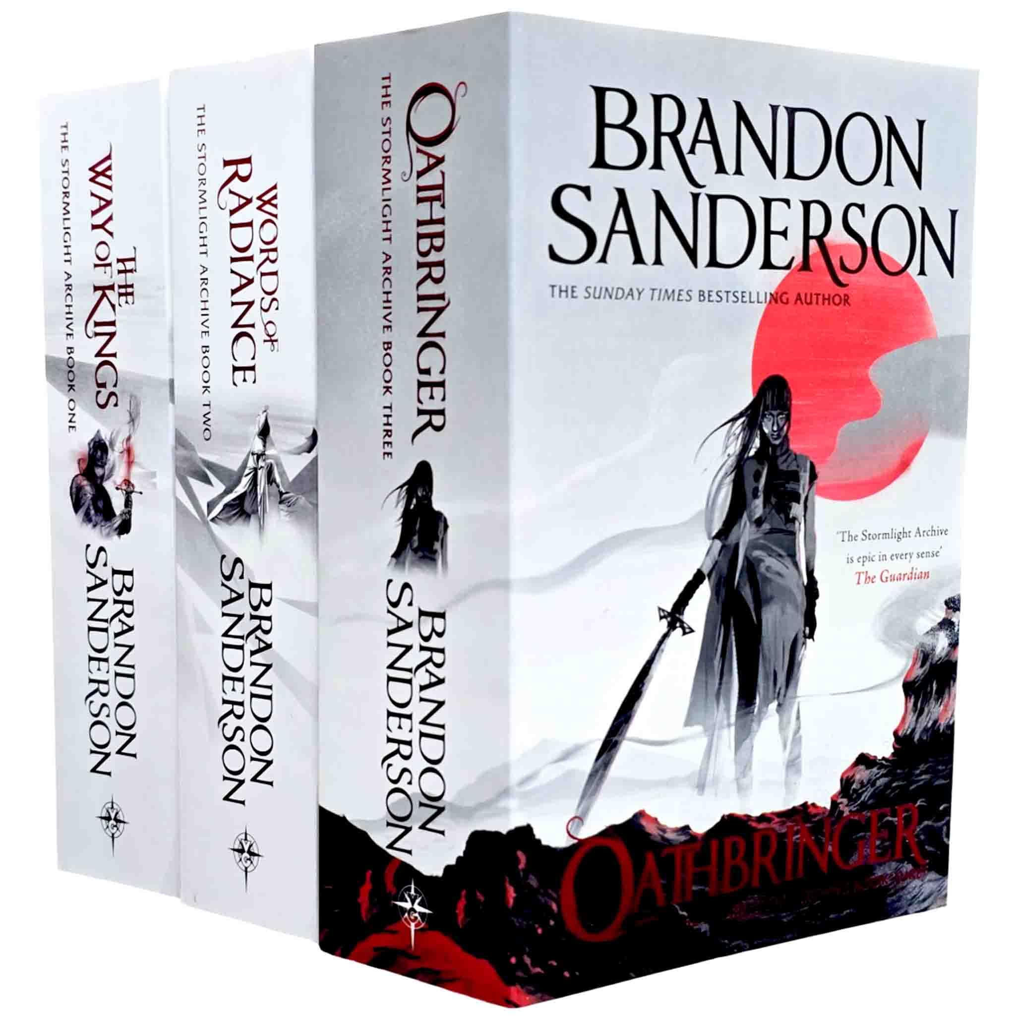 The Stormlight Archive by Brandon Sanderson 3 book paperback collection set featuring The Way of Kings, Words of Radiance, and Oathbringer front covers