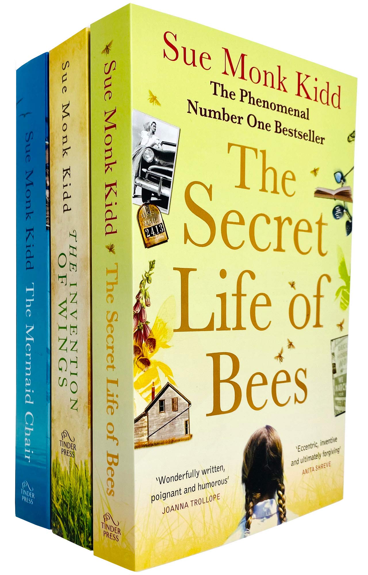 Sue Monk Kidd 3 Books Collection Set paperback front cover featuring The Secret Life of Bees, The Invention of Wings, and The Mermaid Chair