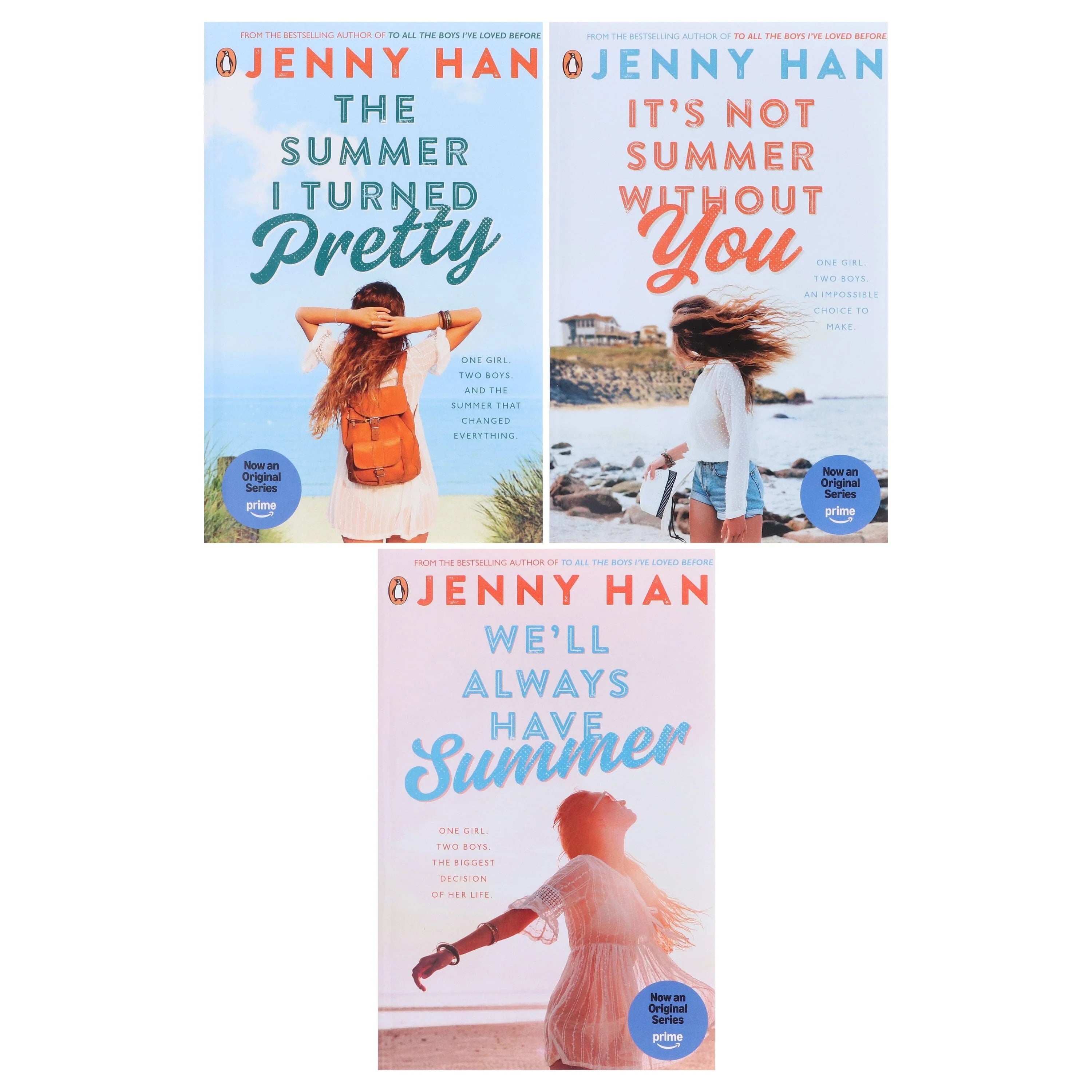 The Summer I Turned Pretty trilogy by Jenny Han, all three paperback books fanned out showing full set