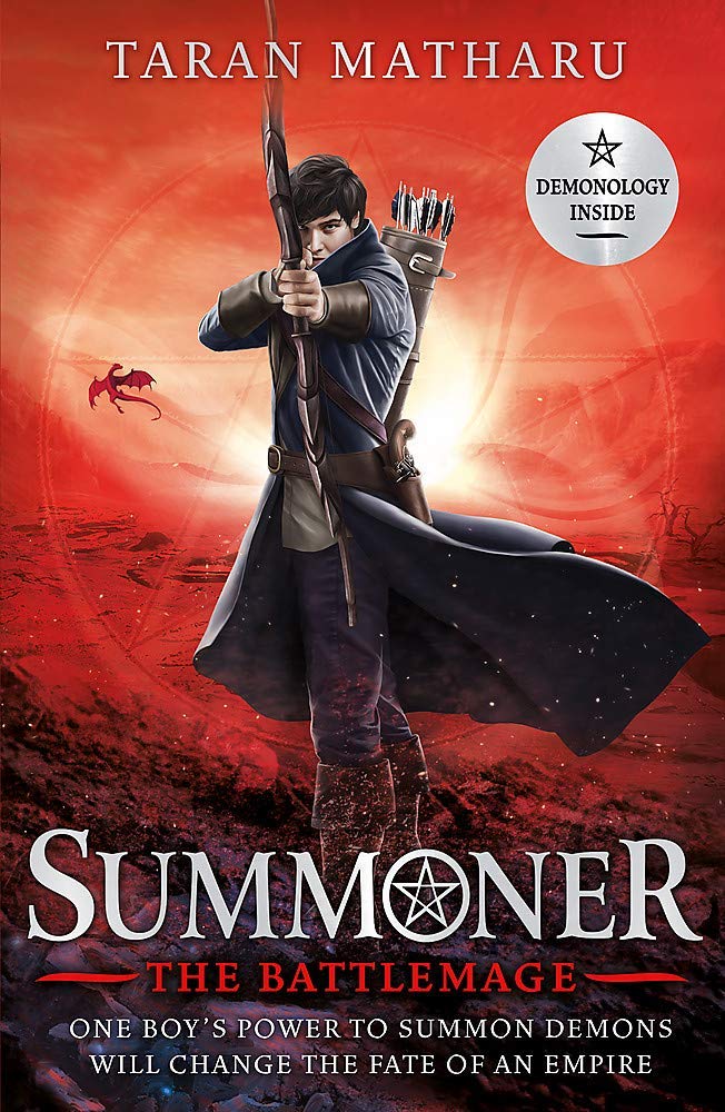 Close-up of the Summoner Series paperback box set cover art by Taran Matharu, highlighting the YA fantasy artwork