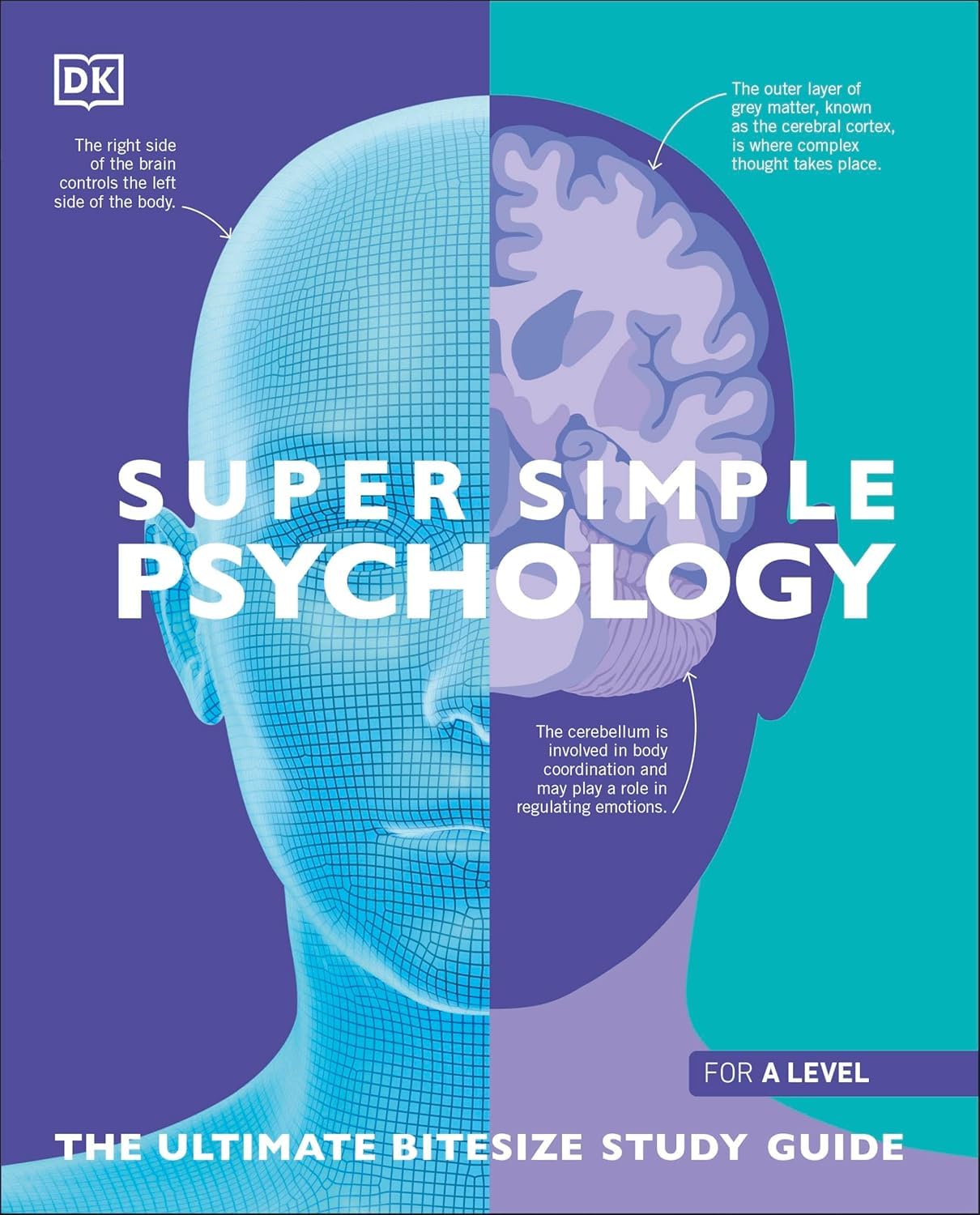 All five Super Simple paperback study guides by DK displayed together for Maths, Physics, Chemistry, Biology, and Psychology revision.