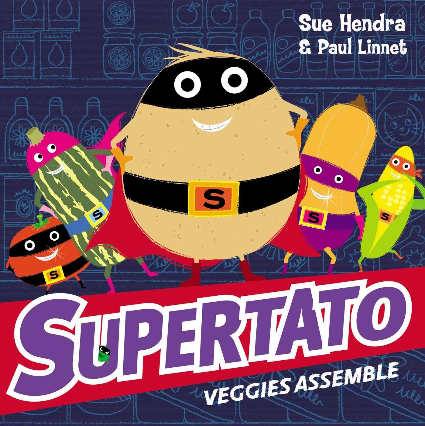 All five Supertato paperback books fanned out showing the full collection set