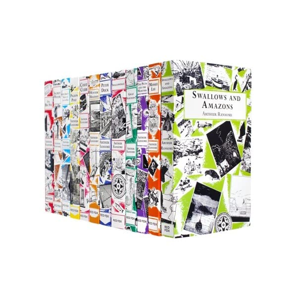 Full 12-book paperback collection of Arthur Ransome's Swallows and Amazons series fanned out showing all spines and covers