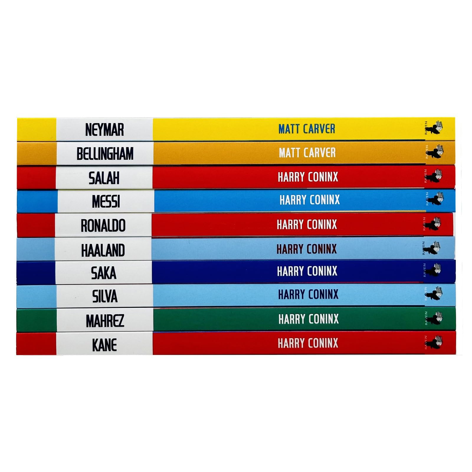 Tales From the Pitch Series 2 paperback set - all 10 individual football biography books fanned out showing Neymar, Messi, Ronaldo, Haaland and more