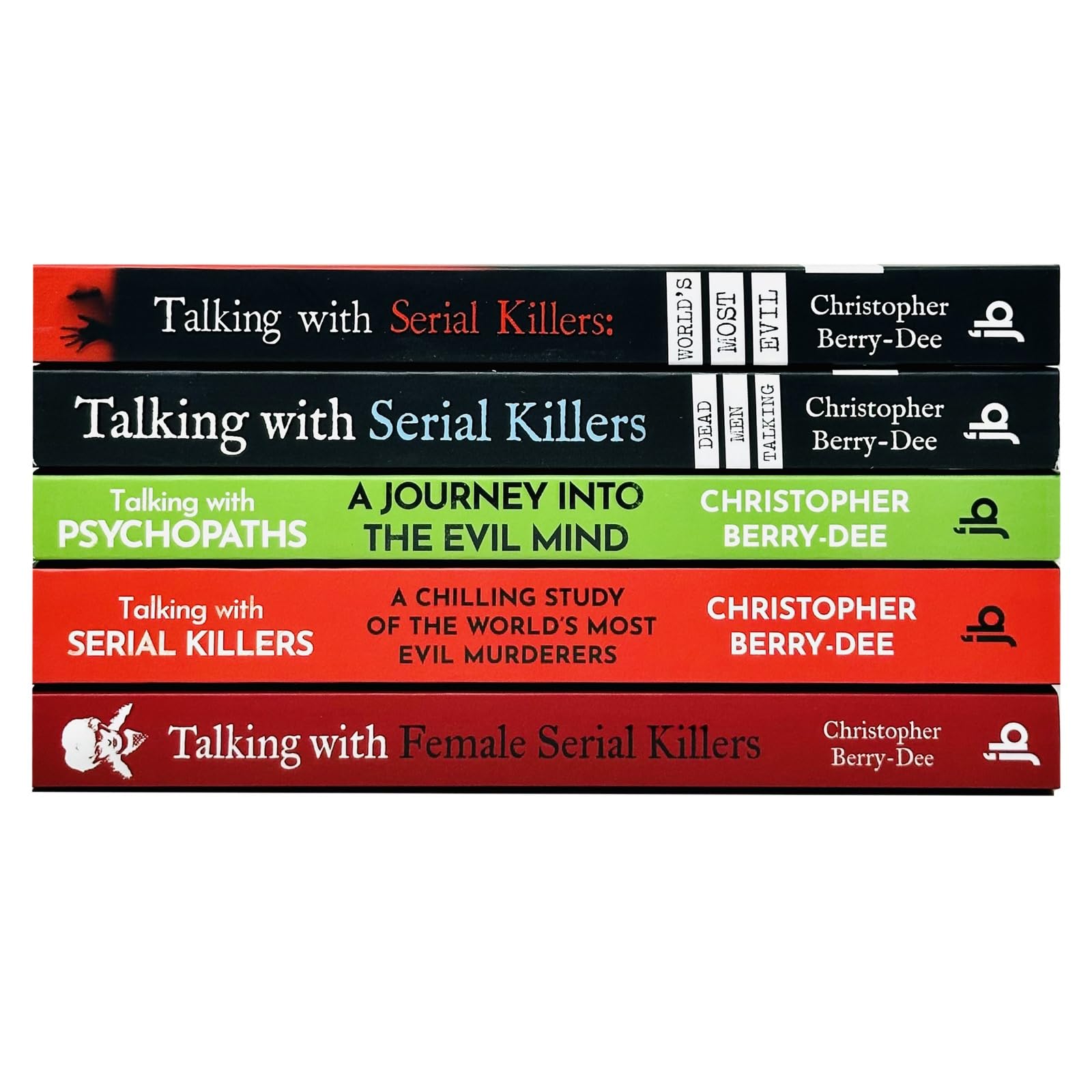 Back cover of one of the Talking With Serial Killers true crime paperbacks by Christopher Berry-Dee, showing synopsis and reviews
