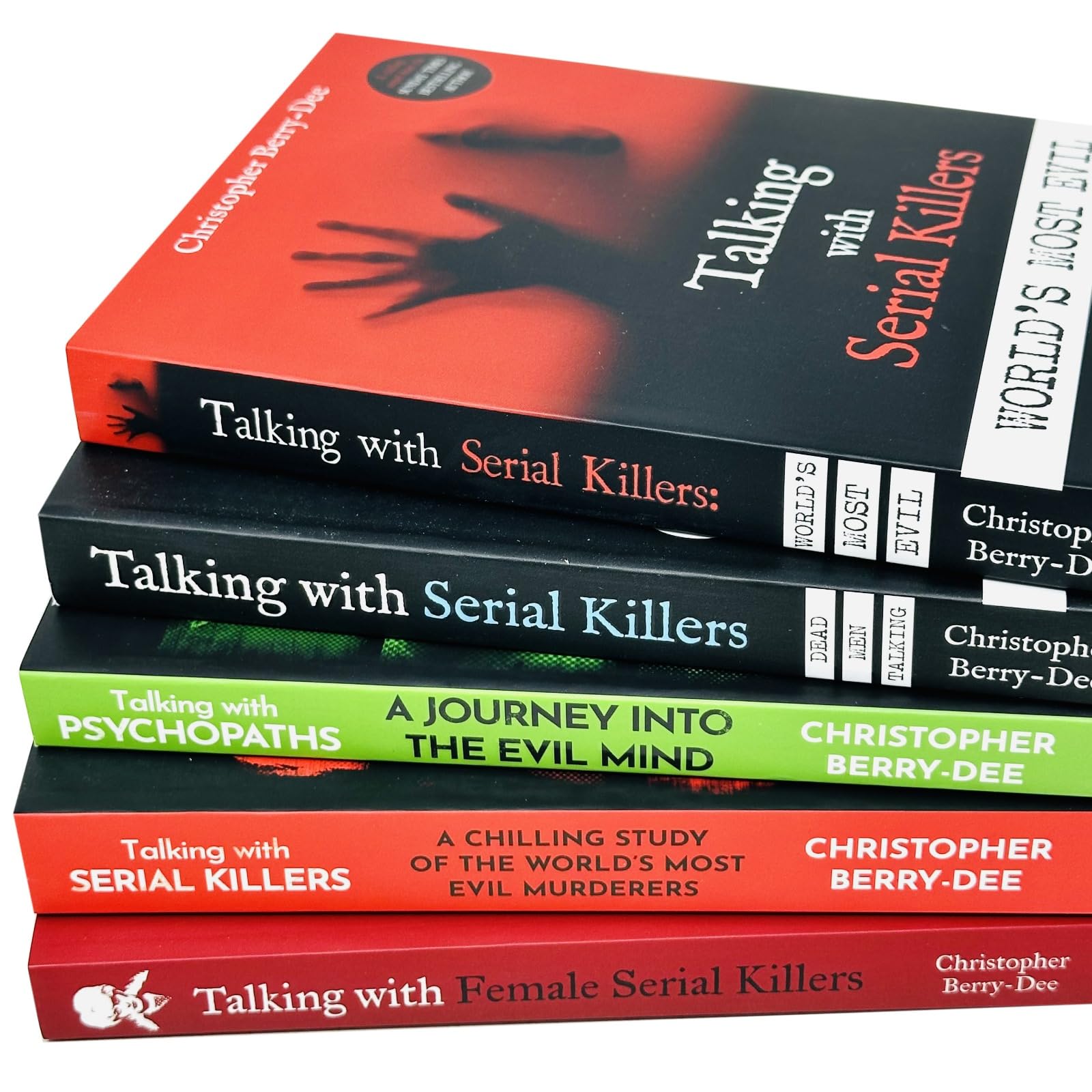Full 5 book Talking With Serial Killers paperback collection set by Christopher Berry-Dee fanned out showing all titles