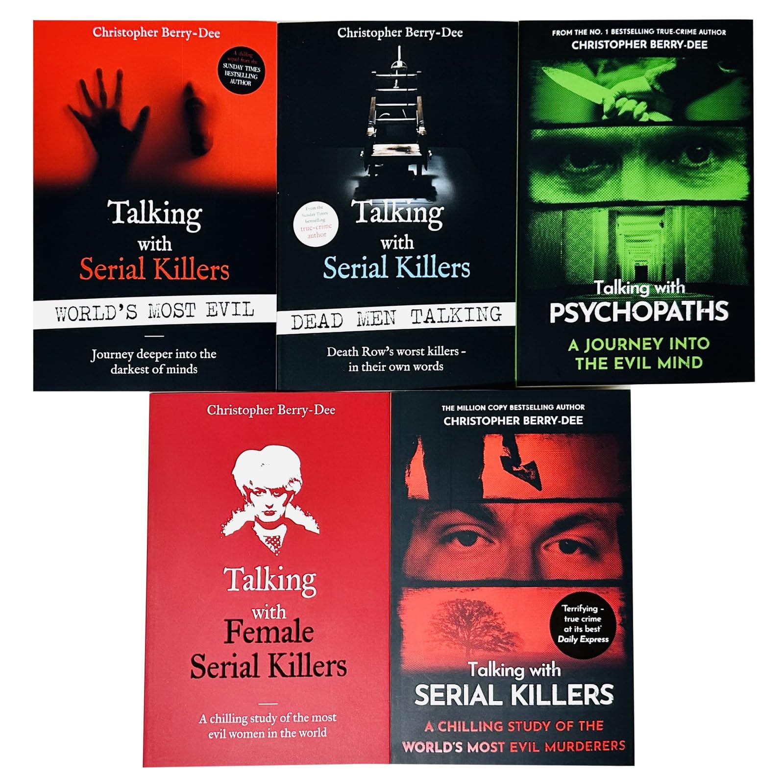 Close-up cover detail of a Talking With Serial Killers true crime paperback by Christopher Berry-Dee