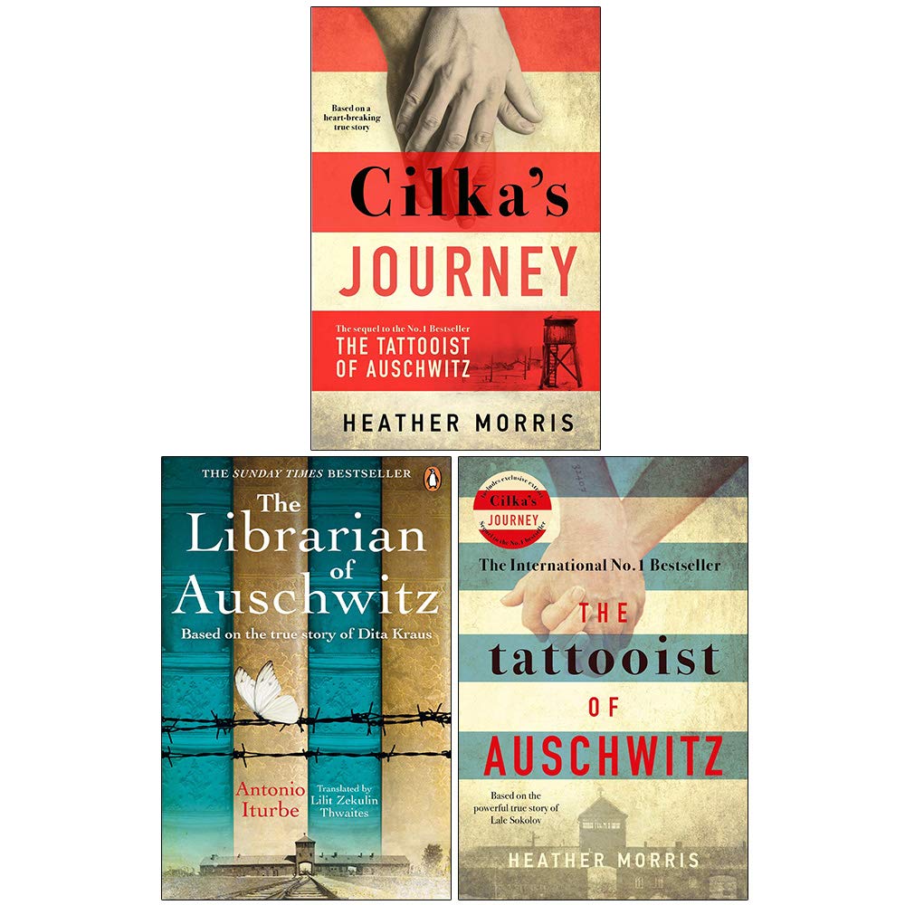 Front cover of the Tattooist of Auschwitz, Cilka's Journey and Librarian of Auschwitz 3-book paperback collection set