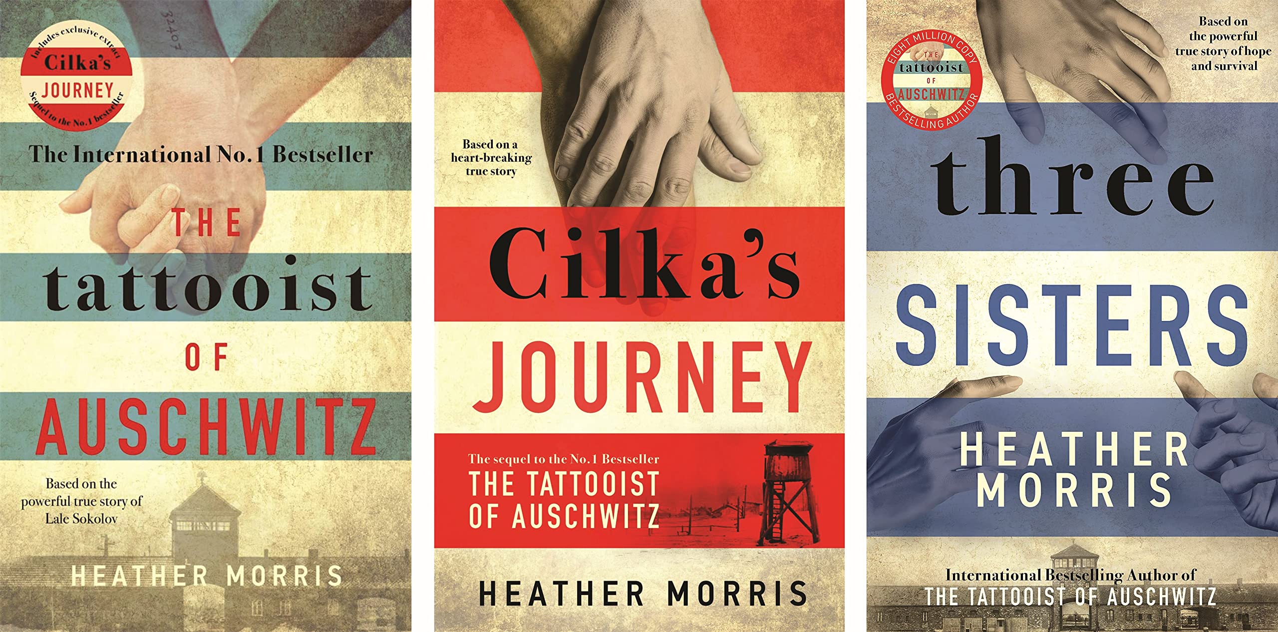 The Tattooist of Auschwitz 3 Books Collection Set by Heather Morris, front cover artwork of all three paperback titles.