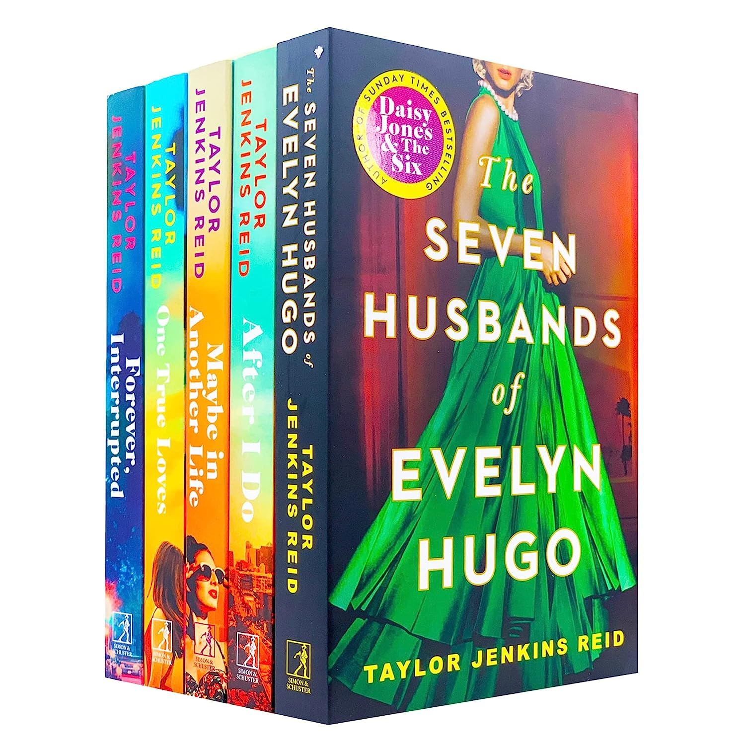 Taylor Jenkins Reid 5 Books Collection Set paperback front cover showing The Seven Husbands of Evelyn Hugo, One True Loves, After I Do, Maybe in Another Life, and Forever Interrupted