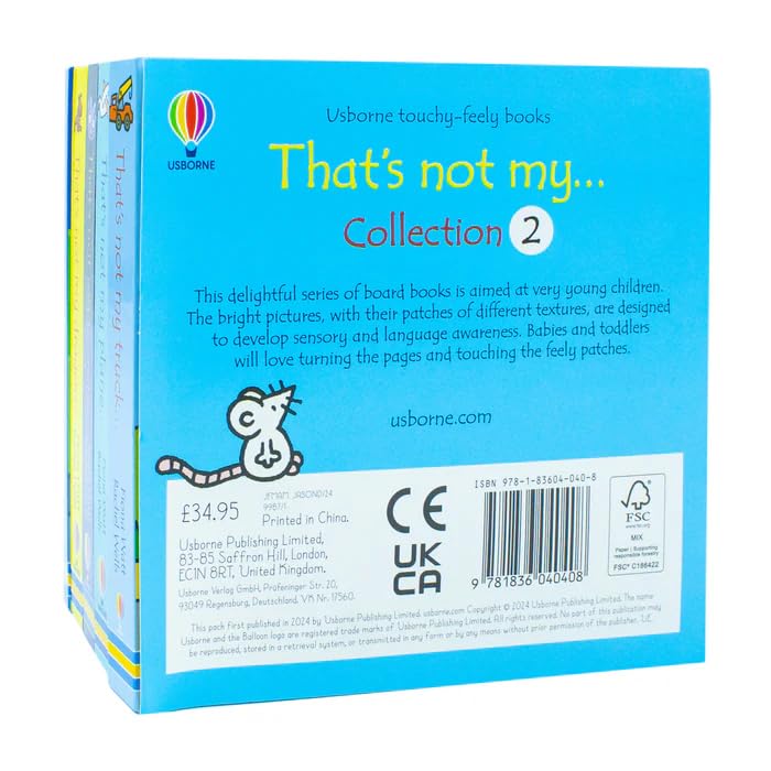 All five That's Not My board books fanned out showing tactile touch-and-feel covers