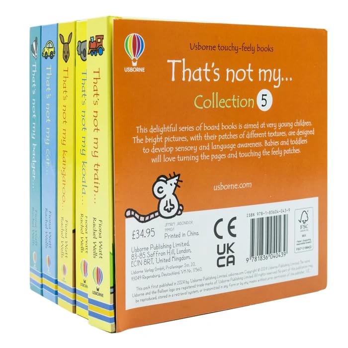 Back cover of the That's Not My... 5 book board book set showing series branding and age guidance