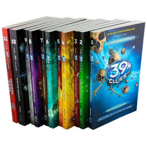 The 39 Clues 11-book box set stacked together, showing the full paperback collection packaging for young readers.