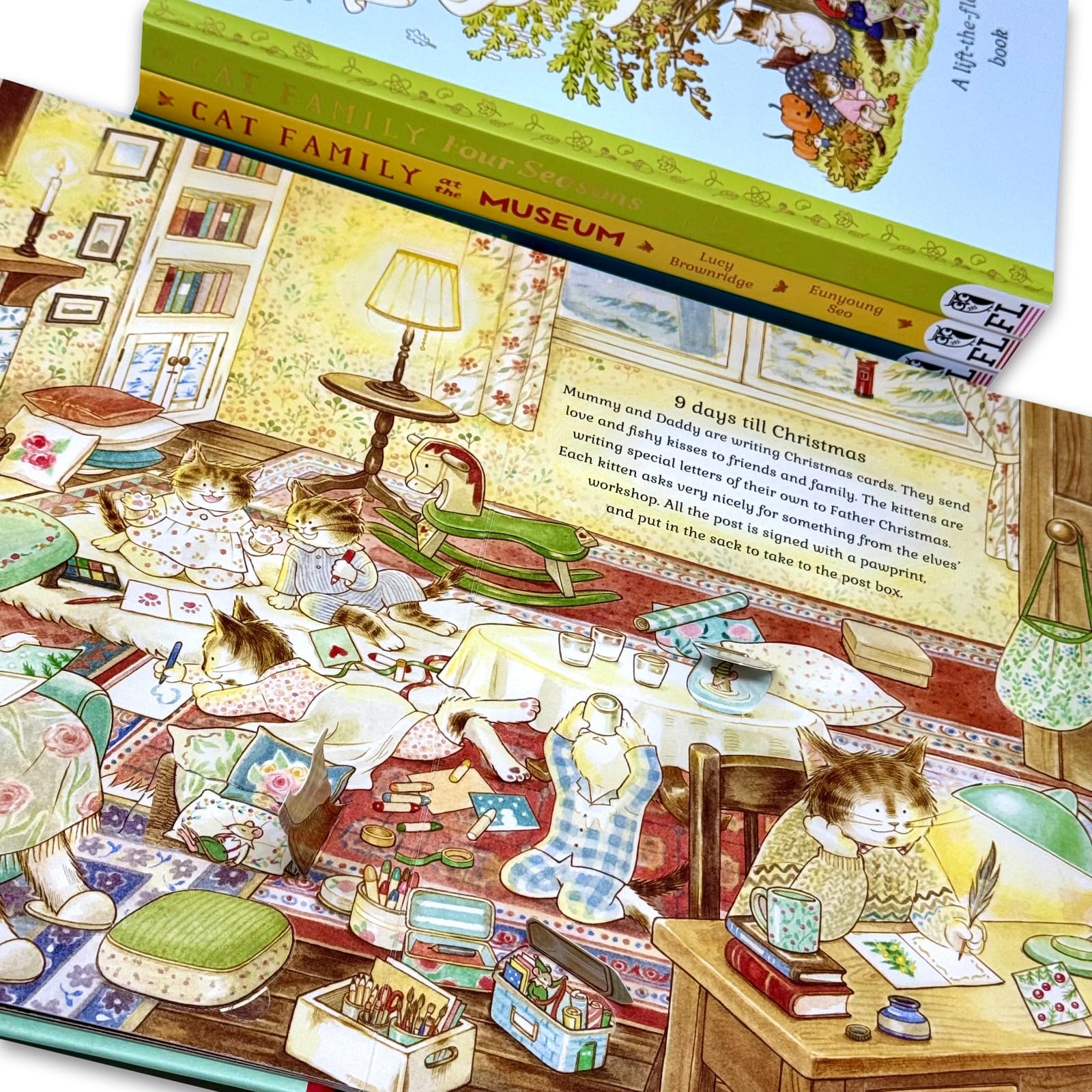 Cat Family Four Seasons hardcover front cover - lift-the-flap picture book