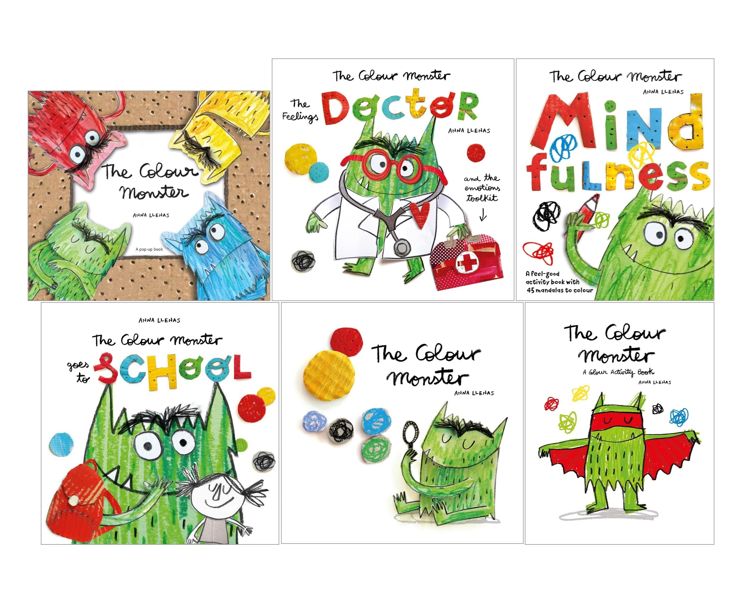 The Colour Monster 6 Books Collection Set by Anna Llenas - full set front covers, paperback and pop-up, ages 3-7