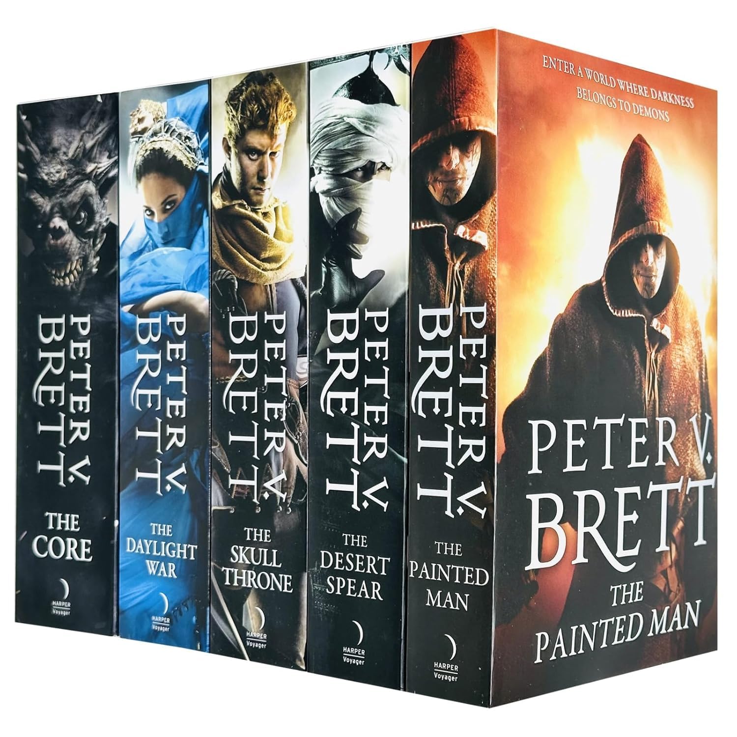The Demon Cycle 5 Books Collection Set by Peter V. Brett paperback front covers