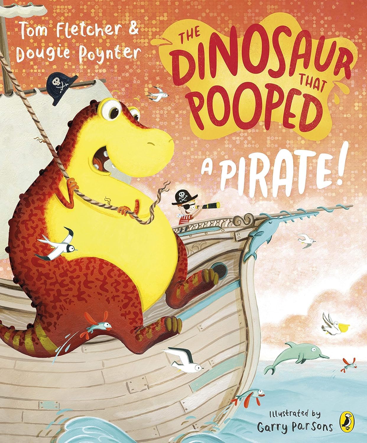 All seven paperback books from The Dinosaur That Pooped series fanned out to show each colorful cover