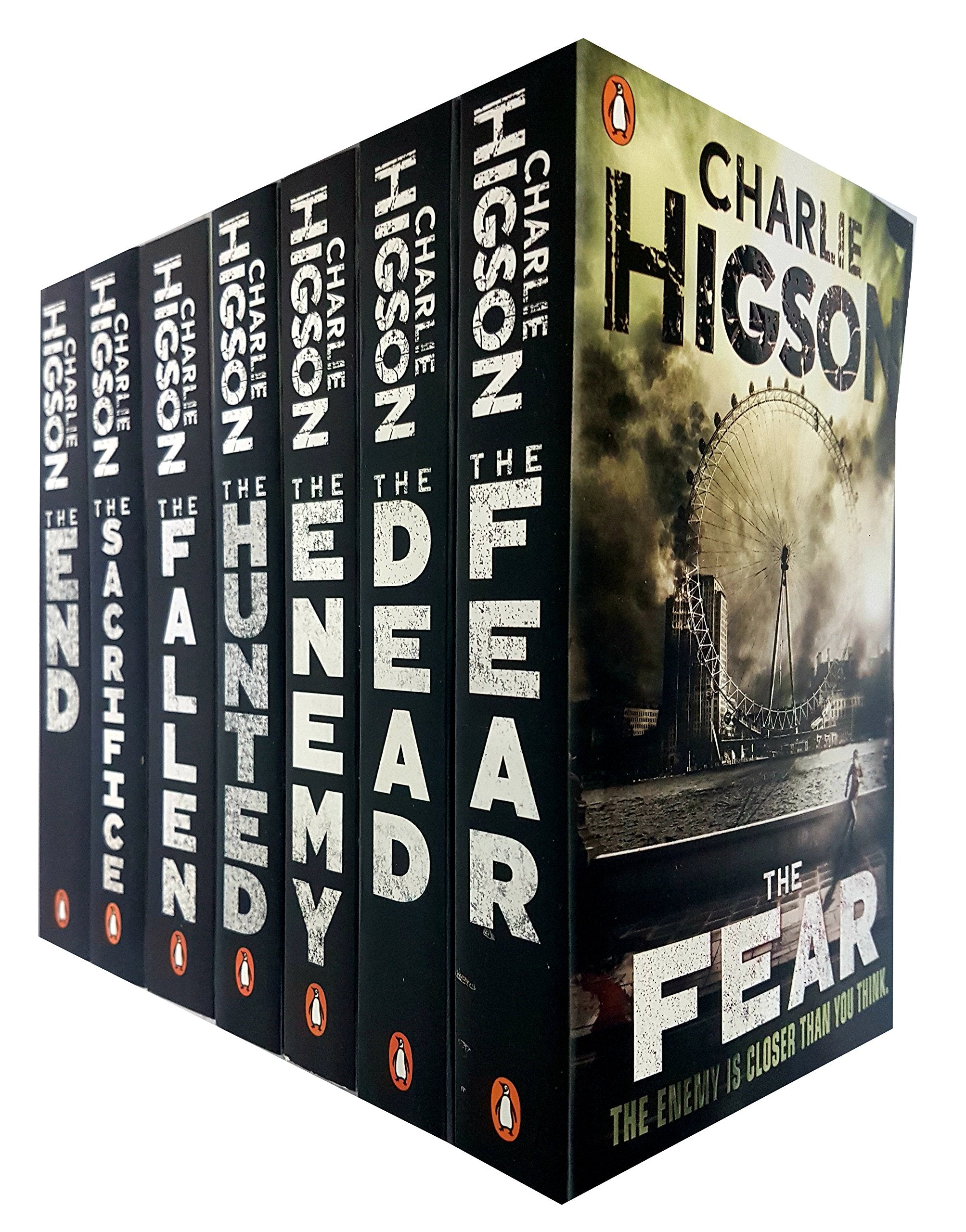 front cover of the full 7-book set, showing The Enemy Series paperback box by Charlie Higson