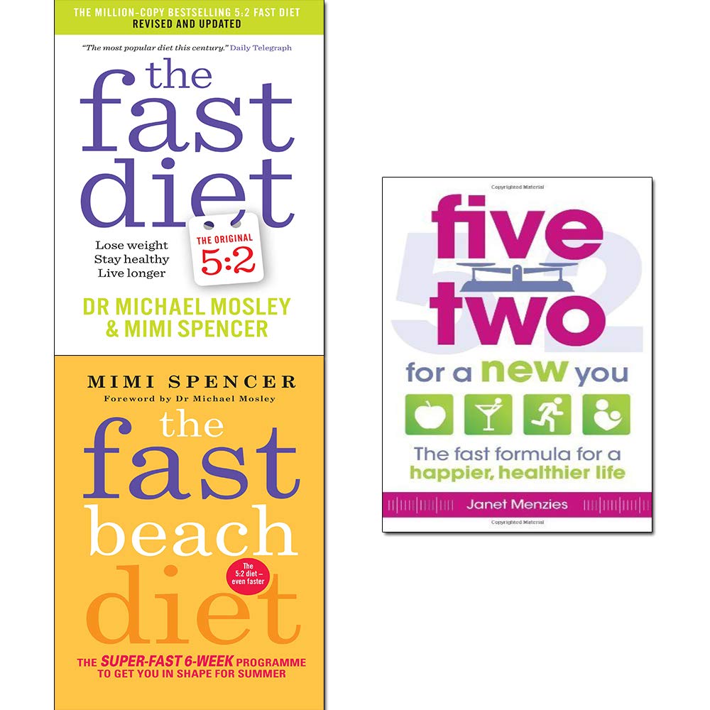 The Fast Diet 3 Books Collection Set paperback front covers - Fast Beach Diet, The Fast Diet, Five Two for a New You