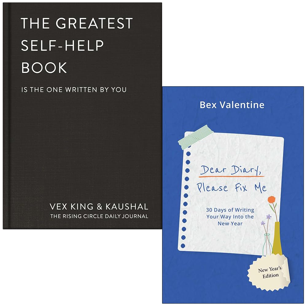 Front cover of The Greatest Self-Help Book (is the one written by you) by Vex King and Kaushal, hardback daily journal