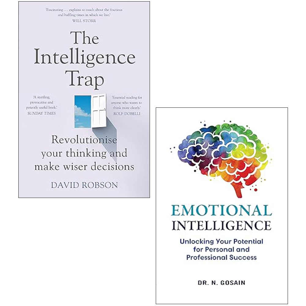Front covers of The Intelligence Trap by David Robson and Emotional Intelligence by Dr. N. Gosain, brand new paperback 2 book collection set.