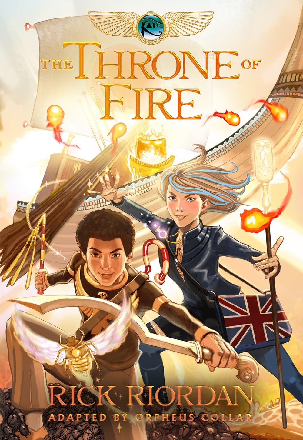 Close-up of The Red Pyramid paperback cover, book one of The Kane Chronicles by Rick Riordan