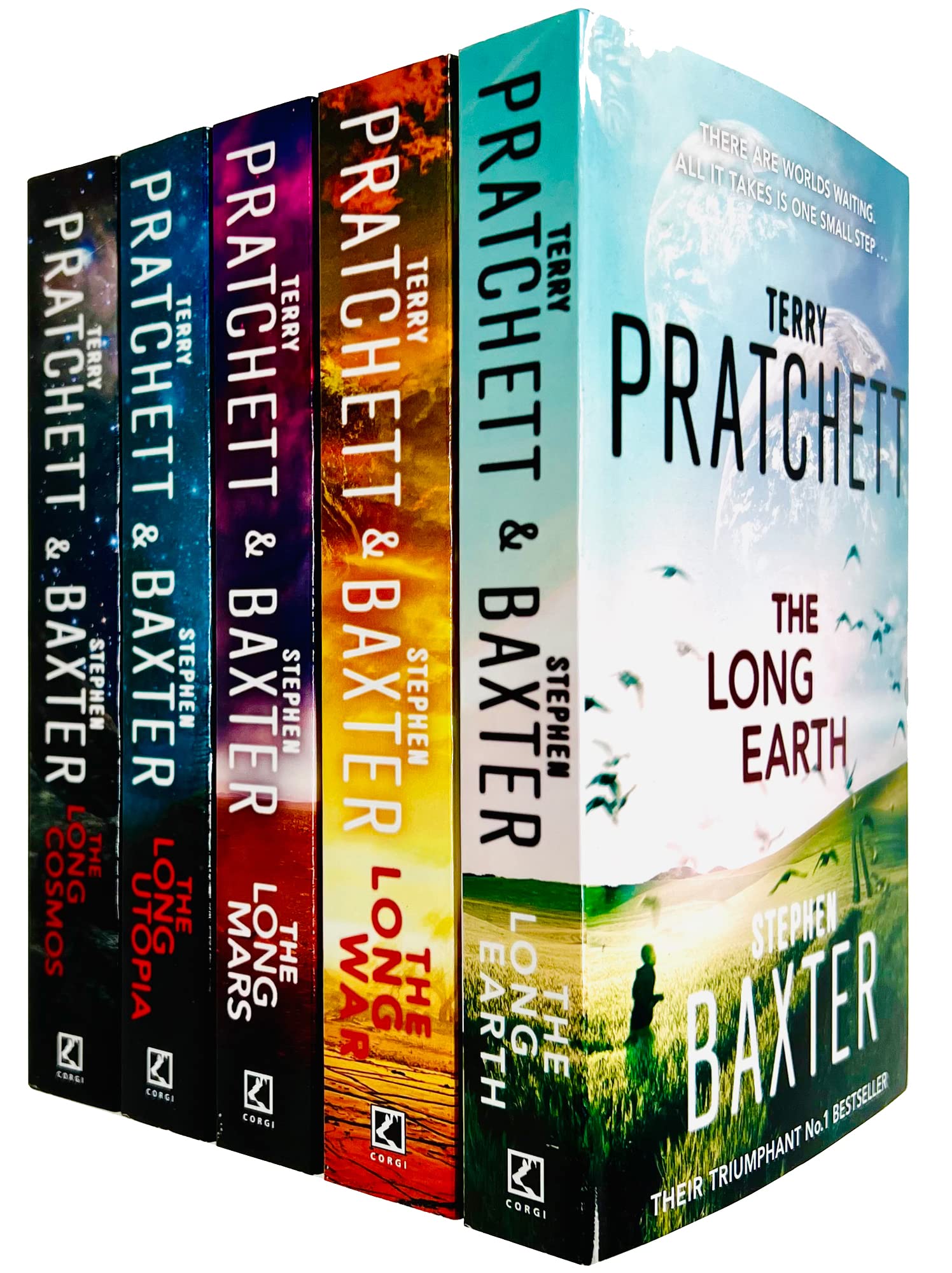 The Long Earth Series 5 book paperback box set by Terry Pratchett and Stephen Baxter - front cover of the box set