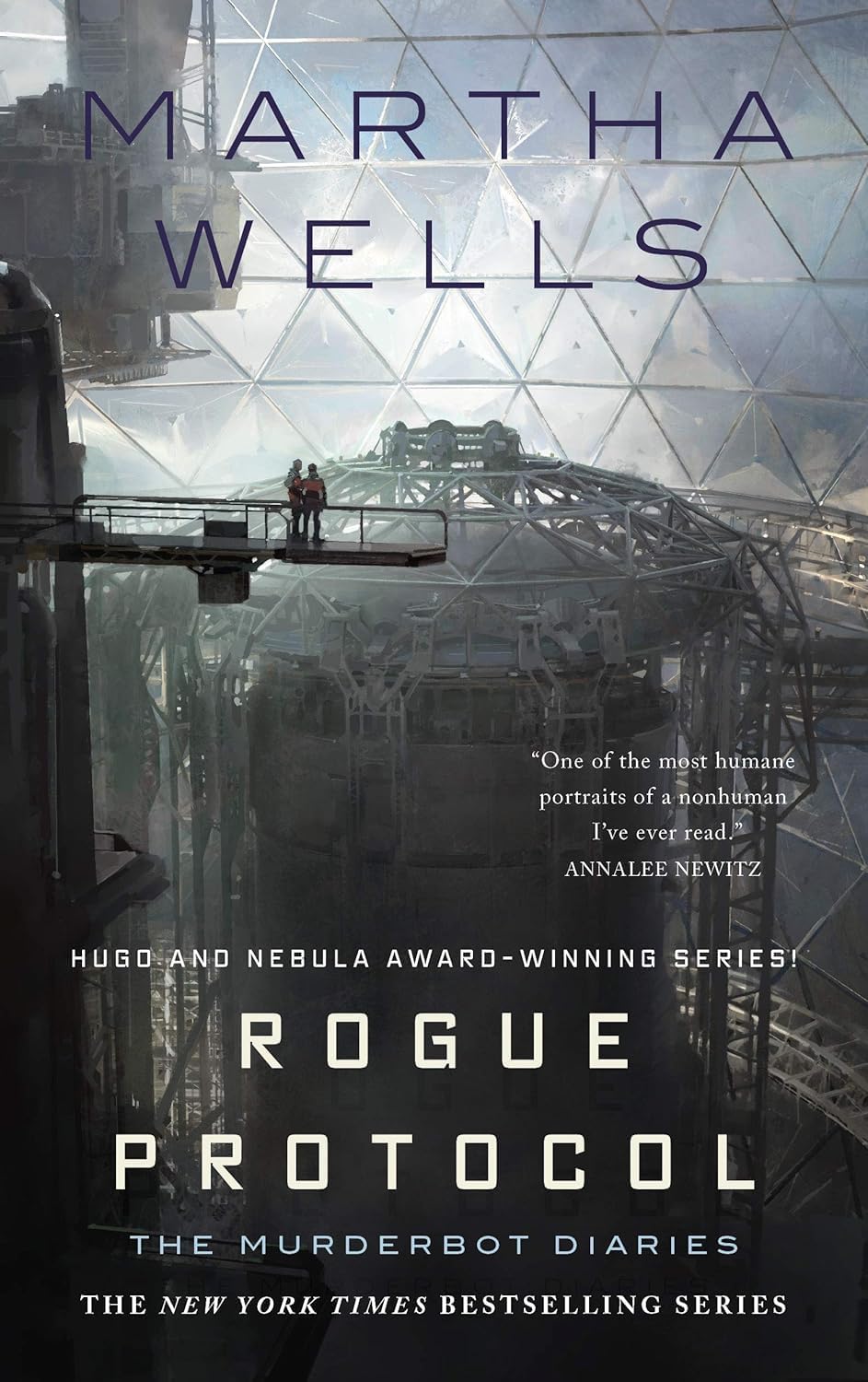 Close-up of All Systems Red and Artificial Condition paperback covers from the Murderbot Diaries set