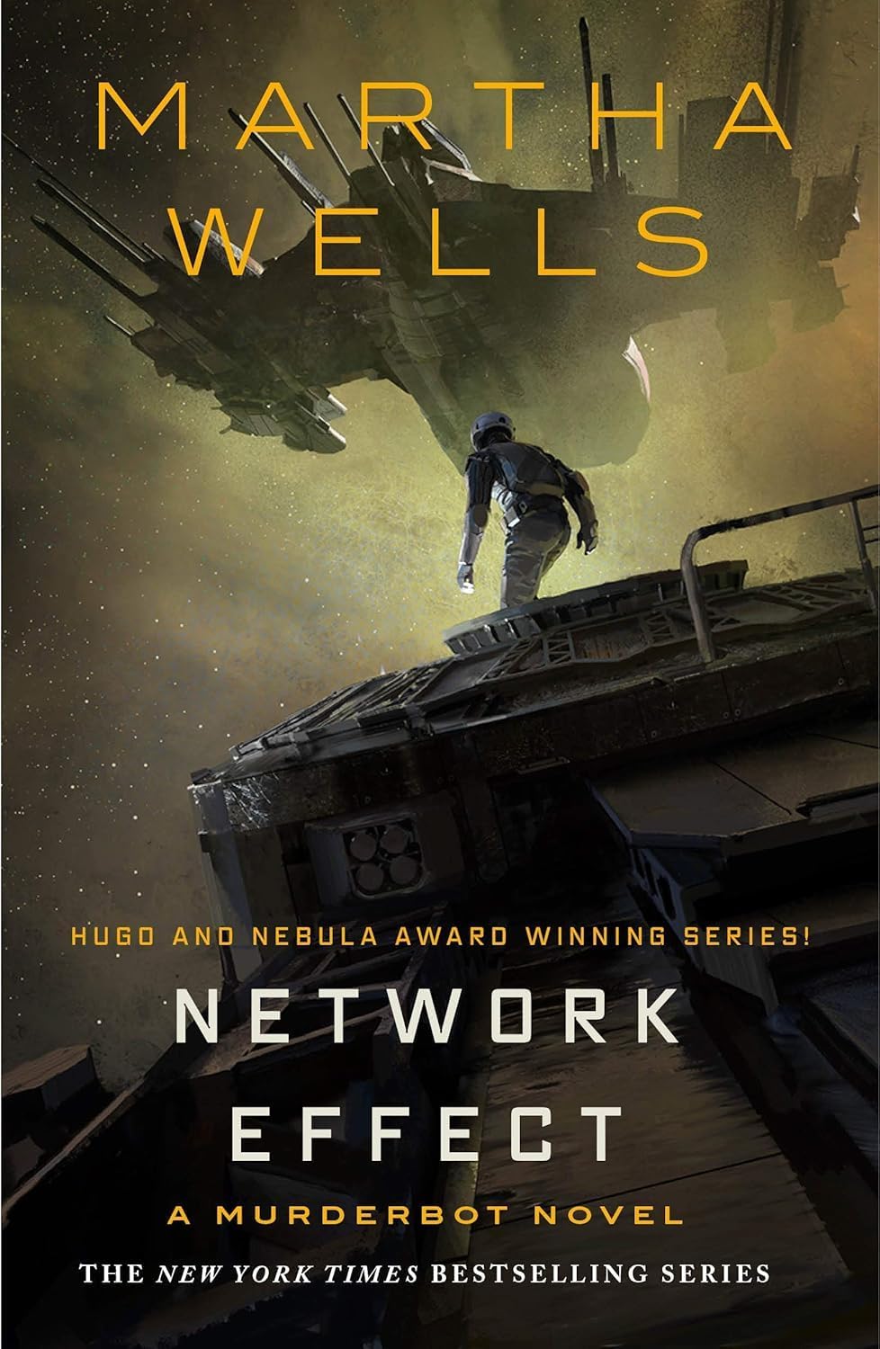 Full Murderbot Diaries 5-book paperback set stacked together showing Martha Wells author name