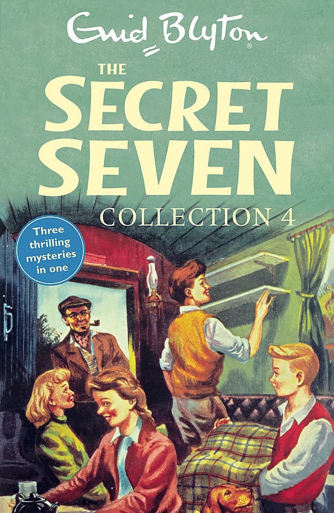 All five Secret Seven paperback collection volumes fanned out showing the complete 15-story set by Enid Blyton
