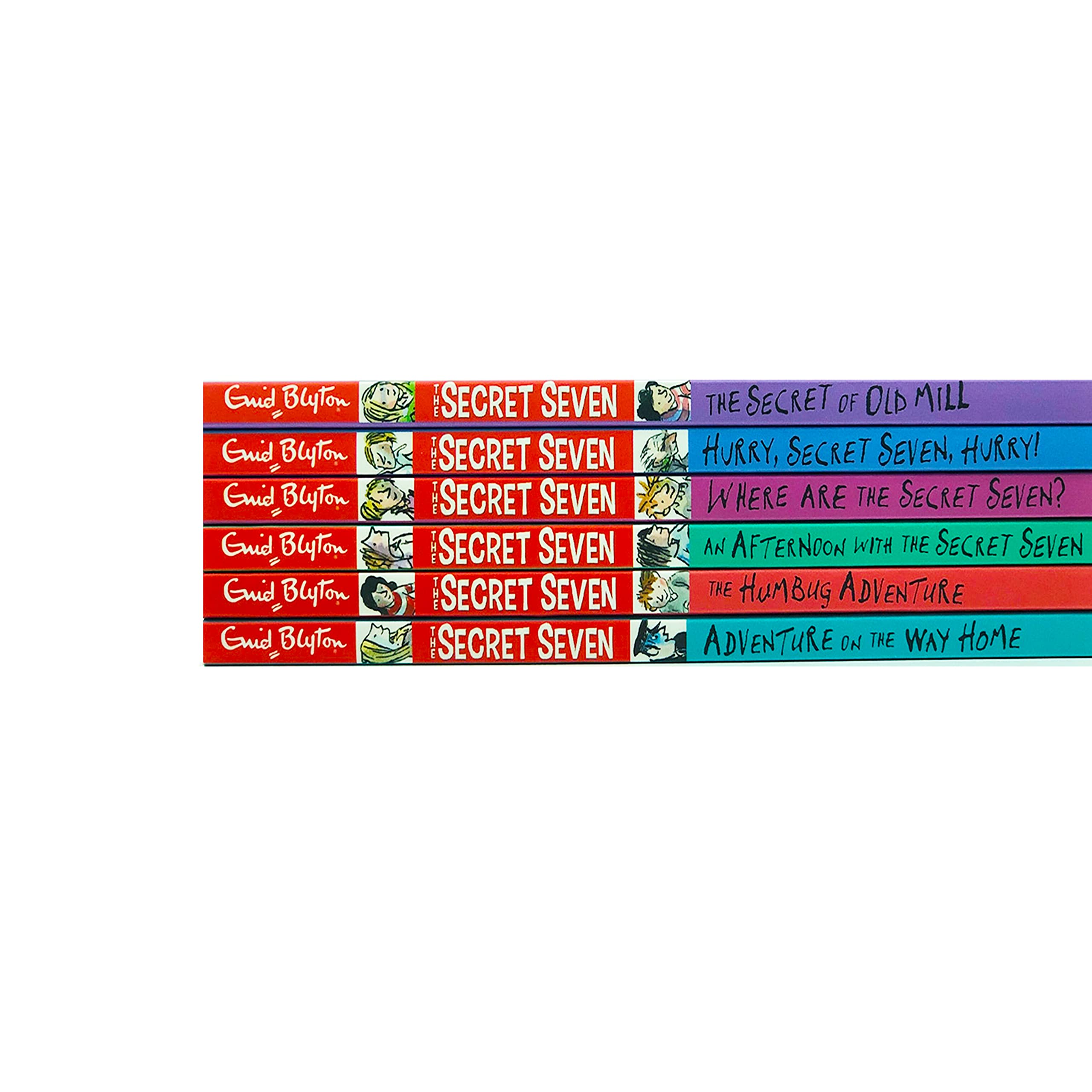 The Secret Seven 6 book paperback set by Enid Blyton, back cover with story summaries