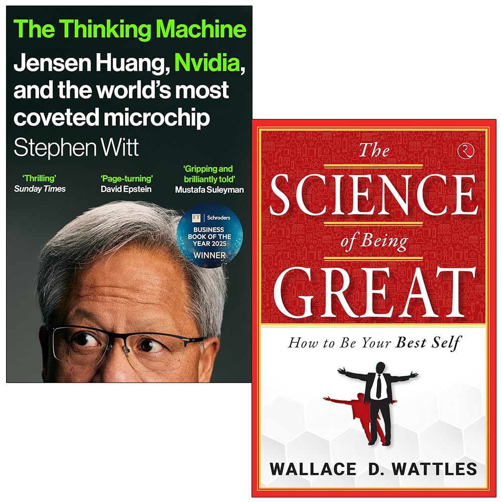 Front covers of The Thinking Machine by Stephen Witt and The Science of Being Great by Wallace D. Wattles, brand new paperback 2-book set