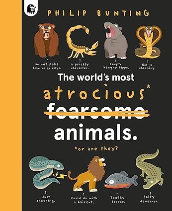 Close-up of The World's Most Pointless Animals, Ridiculous Animals, and Atrocious Animals hardback covers side by side