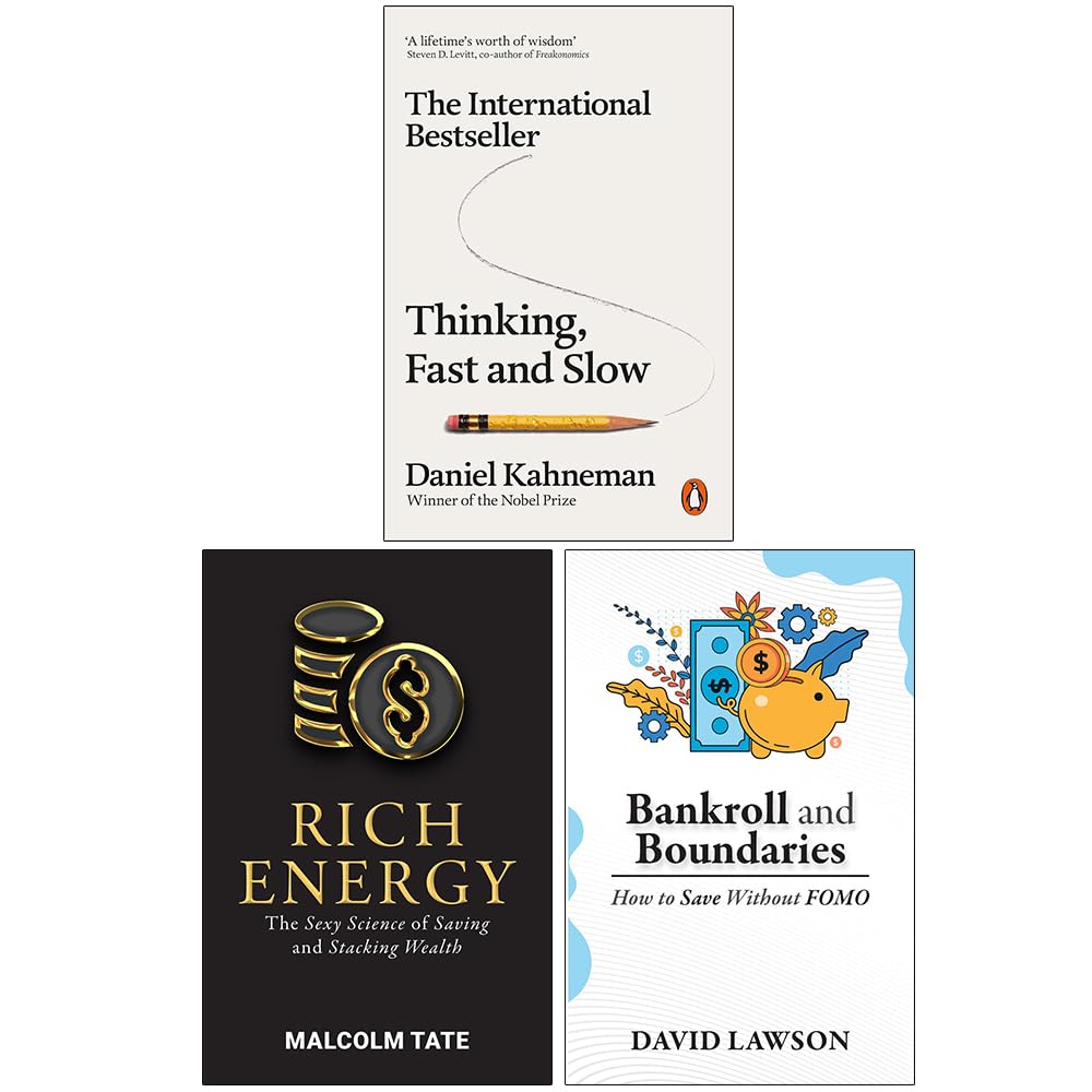 Front cover of Thinking, Fast and Slow, Rich Energy & Bankroll and Boundaries 3 books collection set paperback