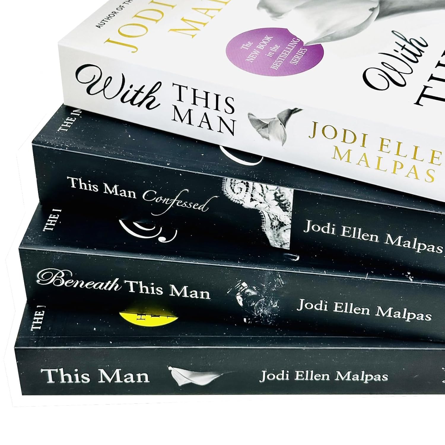 All four paperback books in the This Man Series collection set by Jodi Ellen Malpas displayed together