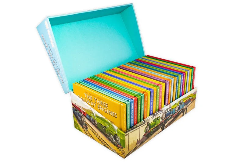 Full 26-book Railway Series Classic Library hardback set fanned out showing spines and titles