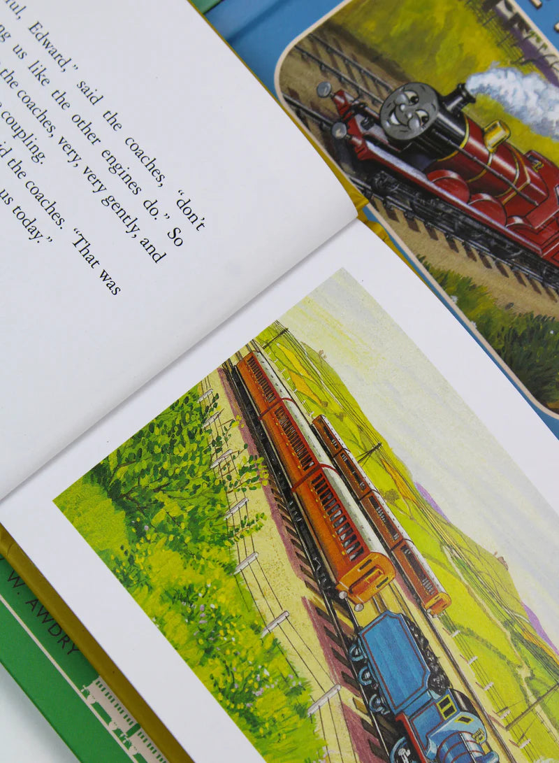 Angled view of the Thomas the Tank Engine Classic Library boxed set displayed on a shelf