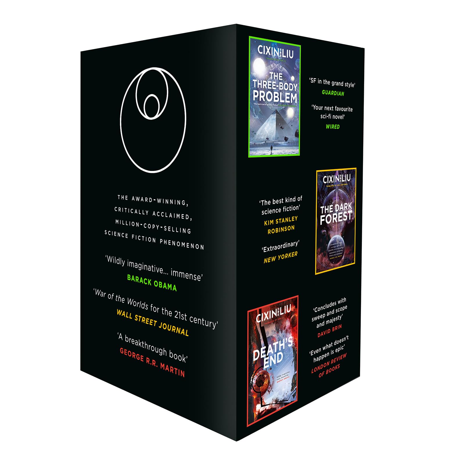 The Three-Body Problem Trilogy box set by Cixin Liu - back cover with synopsis and reviews