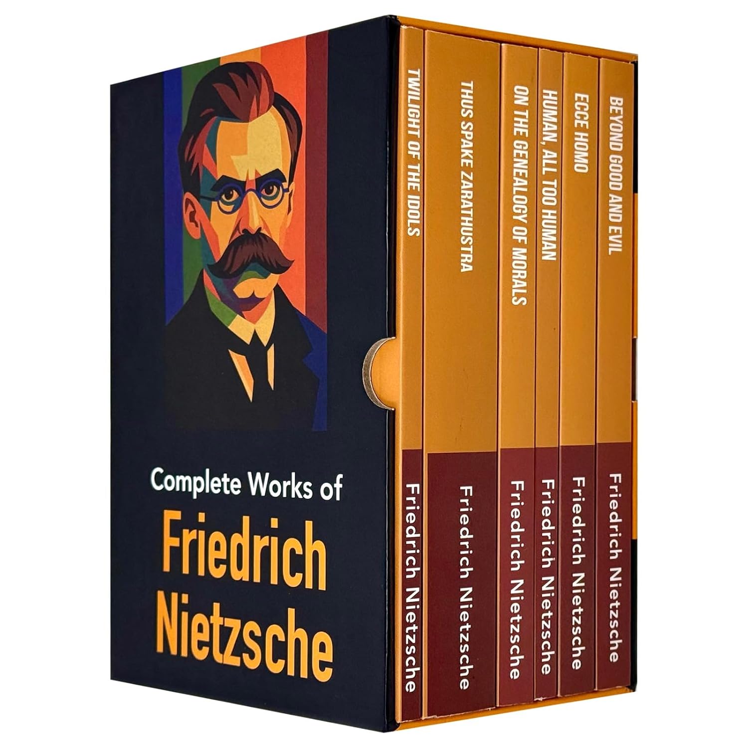 Back cover of the Nietzsche paperback box set showing collection description and included titles