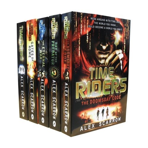 TimeRiders 5 Books Collection Set by Alex Scarrow, paperback YA sci-fi time-travel series, all five books shown together.