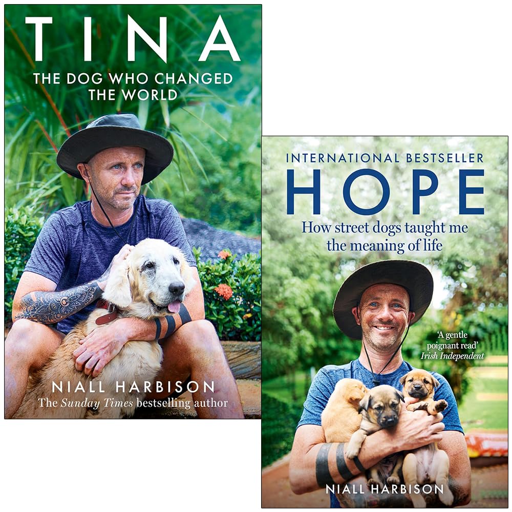 Tina: The Dog Who Changed the World and Hope by Niall Harbison 2-book set front covers, hardback and paperback