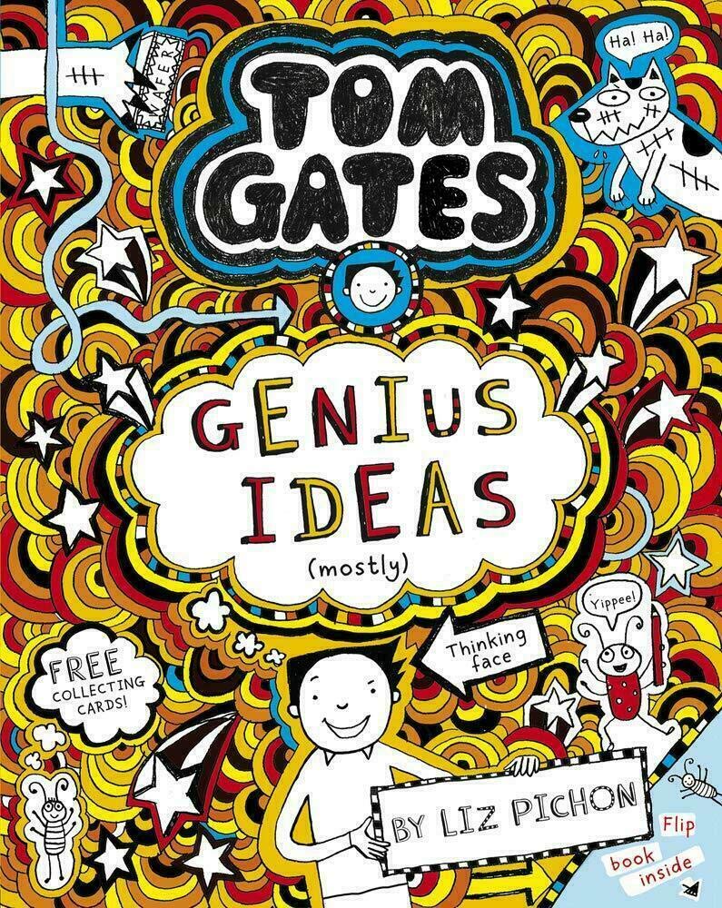 Inside page spread of a Tom Gates book showing Liz Pichon's doodle-style illustrations