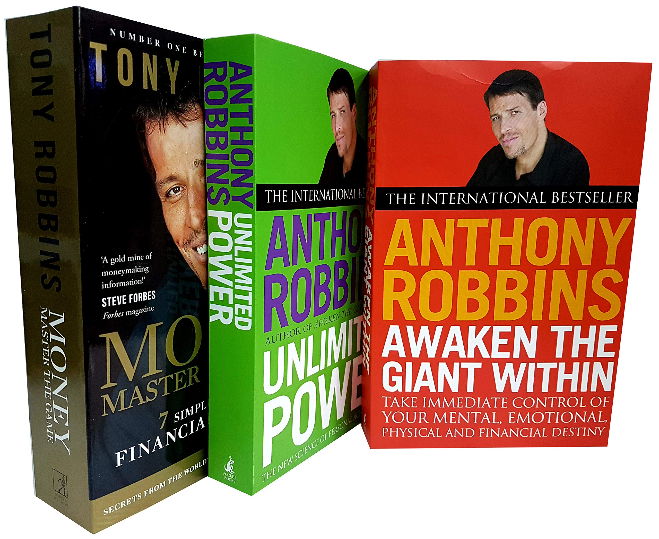 The three Tony Robbins paperback titles fanned out together, showing the full non-fiction personal development and finance collection.